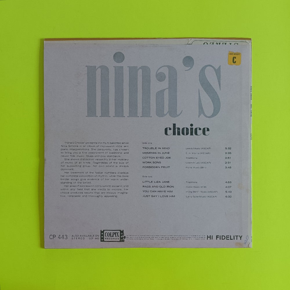 Nina Simone - Nina's Choice MONO - 1963 - CP 443 - Used - VG++ - Vinyl