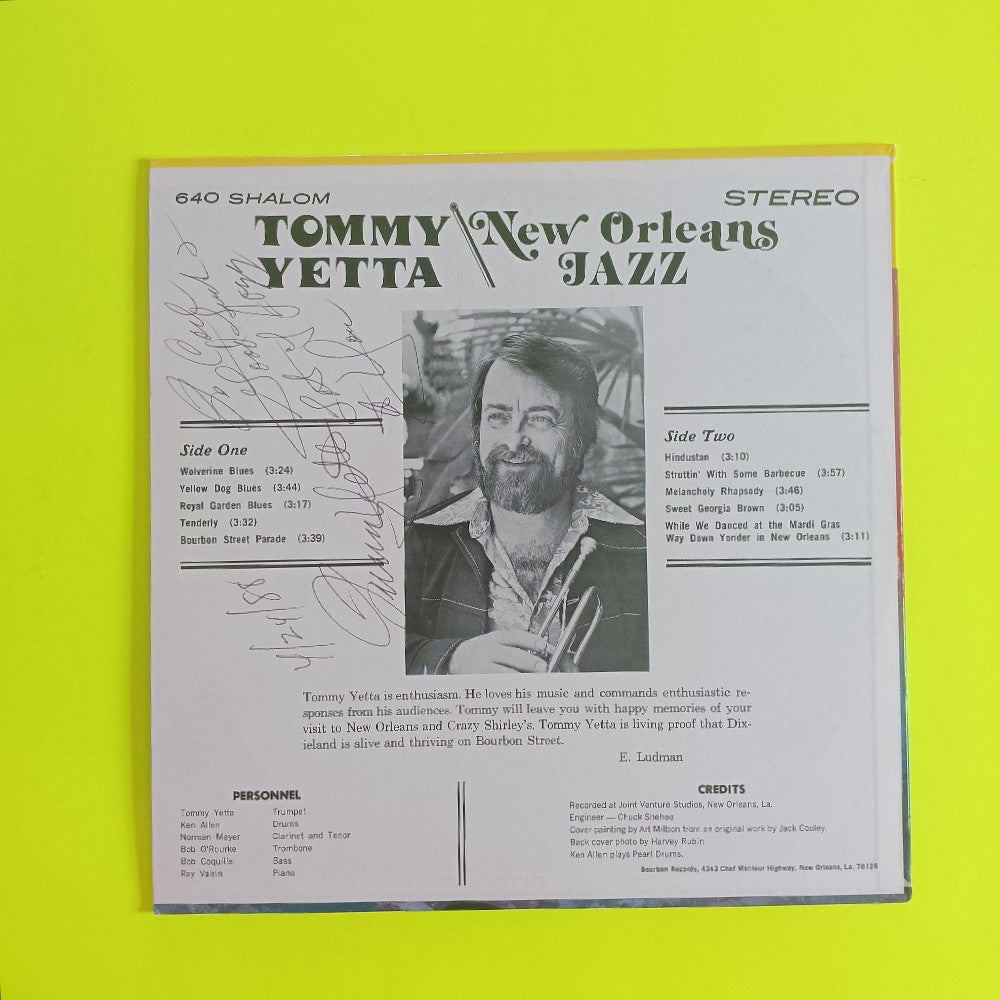 Tommy Yetta - New Orleans Jazz SIGNED - 1975 - BOURBON640 - Used - NM - Vinyl
