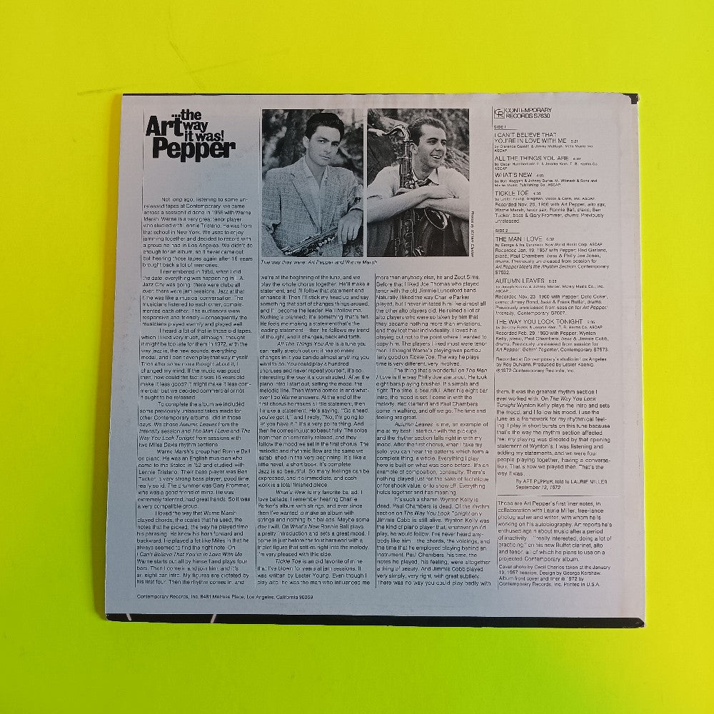 Art Pepper - ... The Way It Was ! - 1972 - S7630 - Used - EX - Vinyl