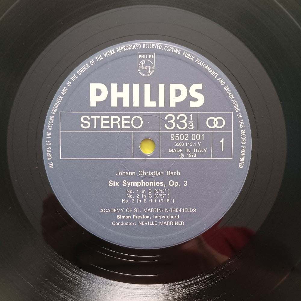 Neville Marriner - Bach : 6 Symphonies Op. 3 ITALY - 9502 001 - Used - EX - Vinyl