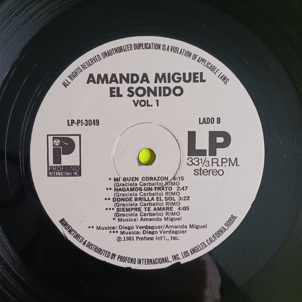 Amanda Miguel - El Sonido Vol. 1 - 1981 - PI 3049 - Used - VG+ - Vinyl