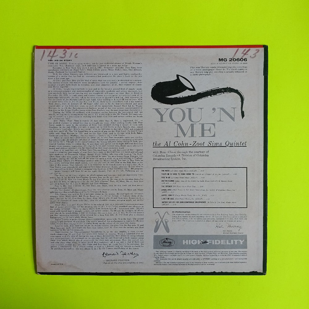 Al Cohn & Zoot Sims - You 'N Me MONO PROMO - 1960 - MG 20606 - Used - VG++ - Vinyl