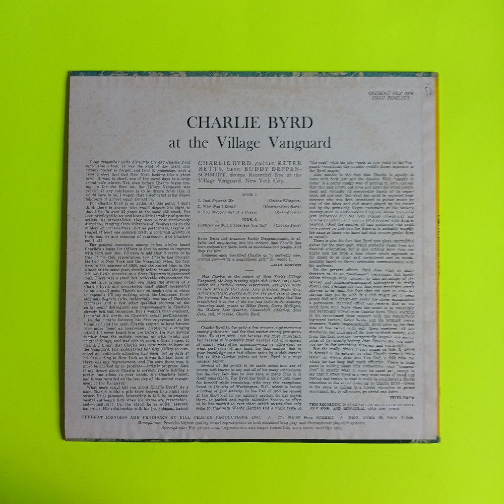 Charlie Byrd - At The Village Vanguard OG MONO - 1961 - OLP 3008 - Used - VG++ - Vinyl