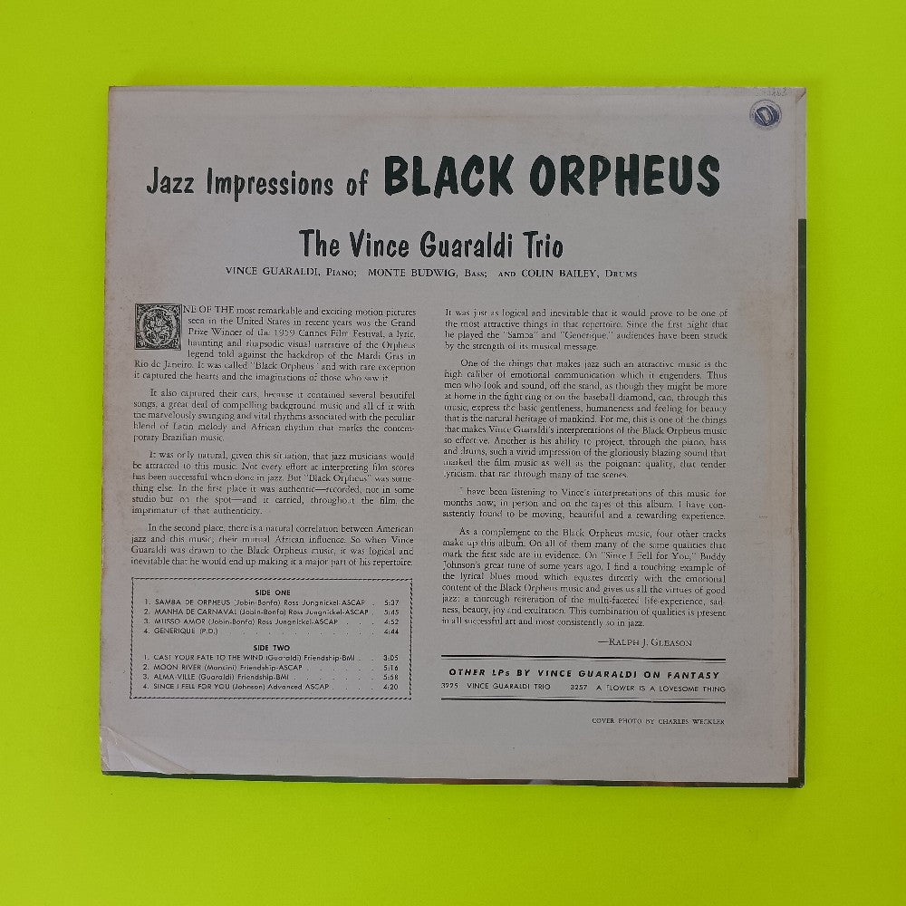 Vince Guaraldi Trio - Jazz Impressions Of Black Orpheus DG STEREO - 1962 - Fantasy 8089 - Used - VG++ - Vinyl