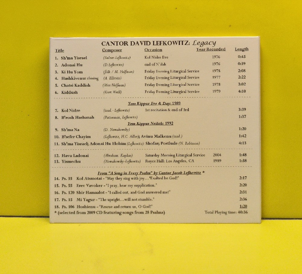 Cantor David Lefkowitz - Cantor David Lefkowitz, Legacy - 2009 - Used - EX - CDs