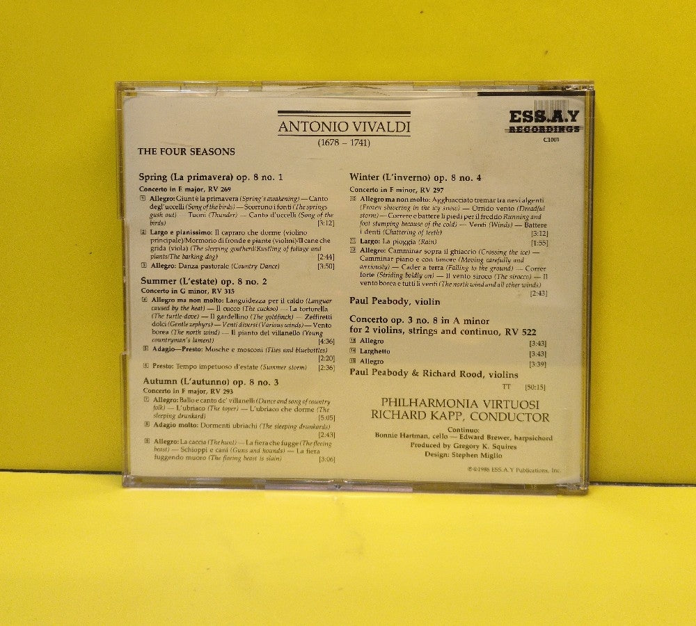 Antonio Vivaldi - Philharmonia Virtuosi, Paul Peabody, Richard Kapp - Le Quattro Stagione = The Four Seasons - 1988 - C1001 - Used - EX - CDs