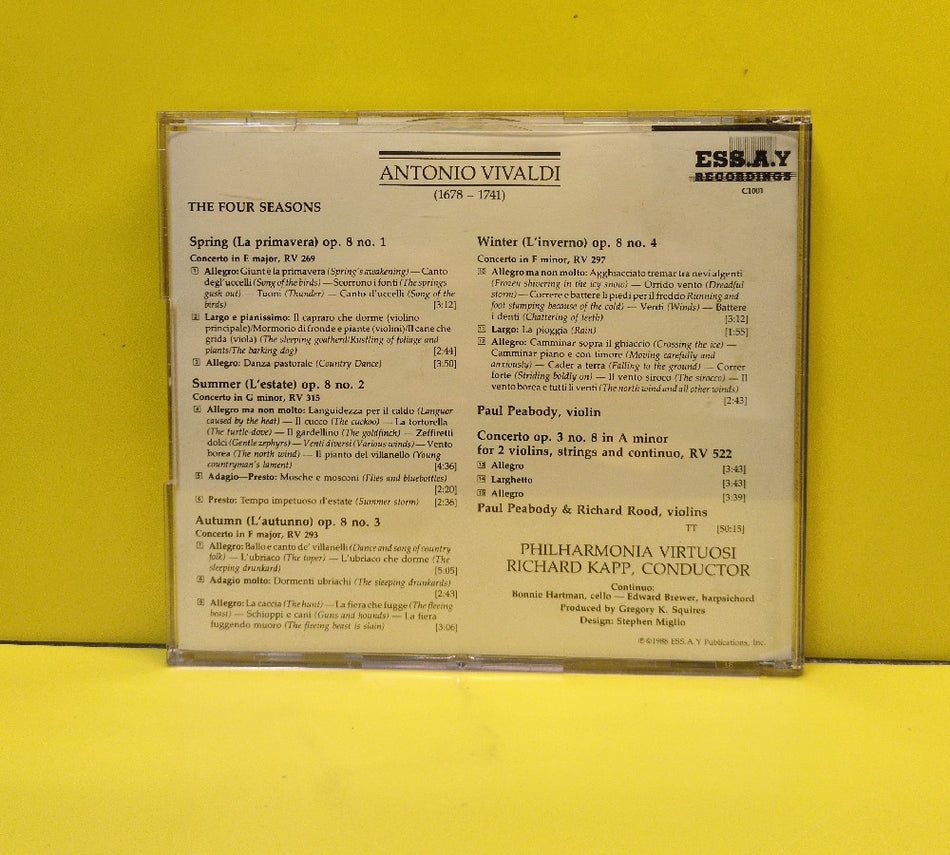 Antonio Vivaldi - Philharmonia Virtuosi, Paul Peabody, Richard Kapp - Le Quattro Stagione = The Four Seasons - 1988 - C1001 - Used - EX - CDs