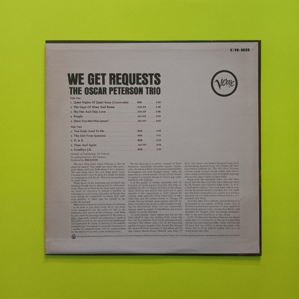 Oscar Peterson Trio - We Get Requests OG MONO - 1964 - V-8606 - Used - VG++ - Vinyl