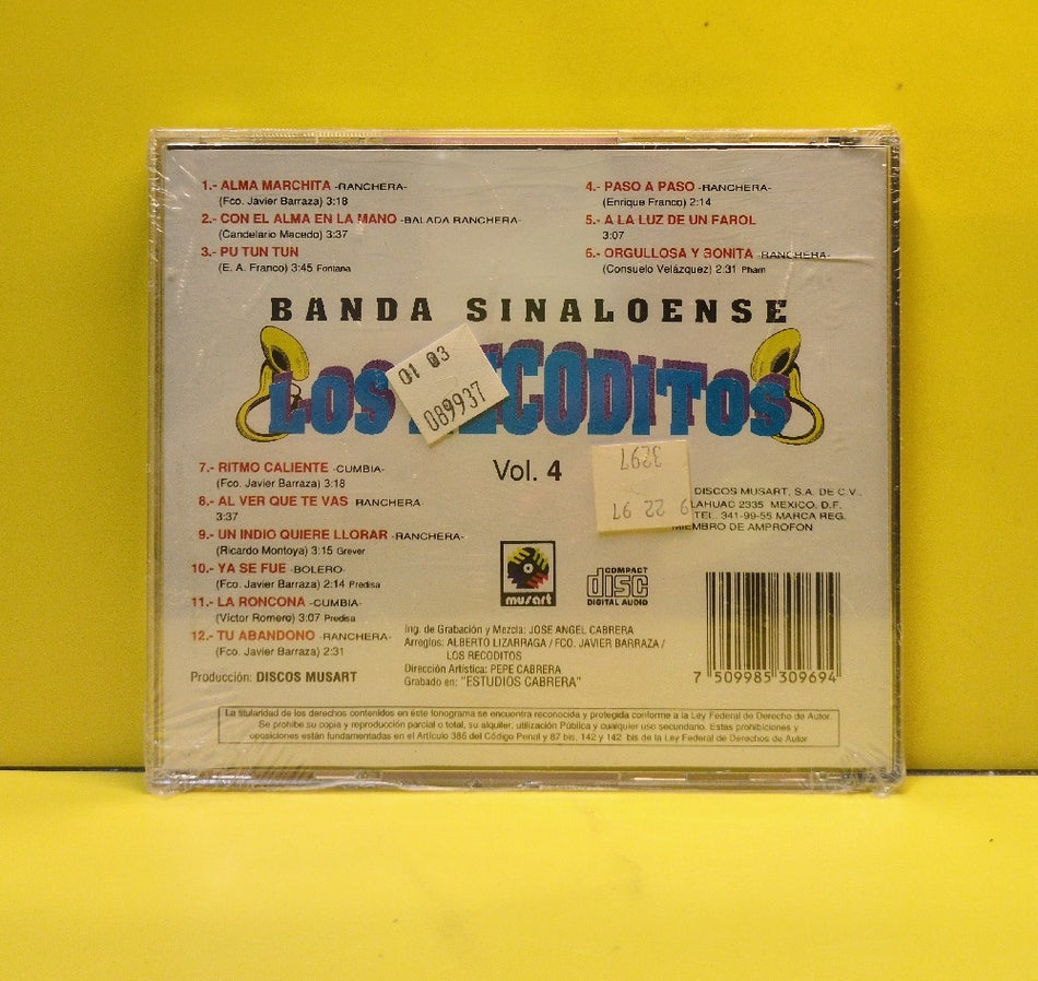 Banda Sinaloense Los Recoditos - Tu Abandono Vol. 4 - 1993 - CDP-969 - New - Sealed - CDs - Mexican Import