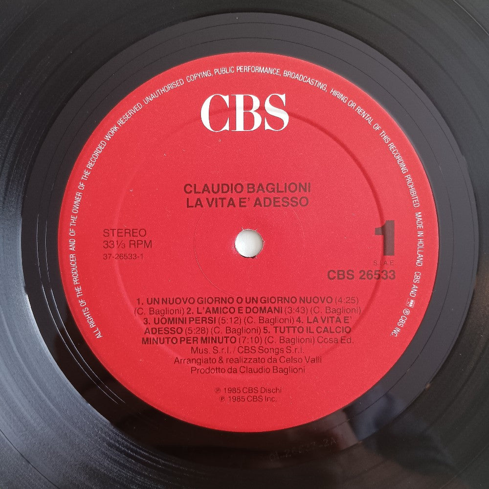 Claudio Baglioni - La Vita E Adesso HOLLAND - 1985 - 26533 - Used - VG+ - Vinyl