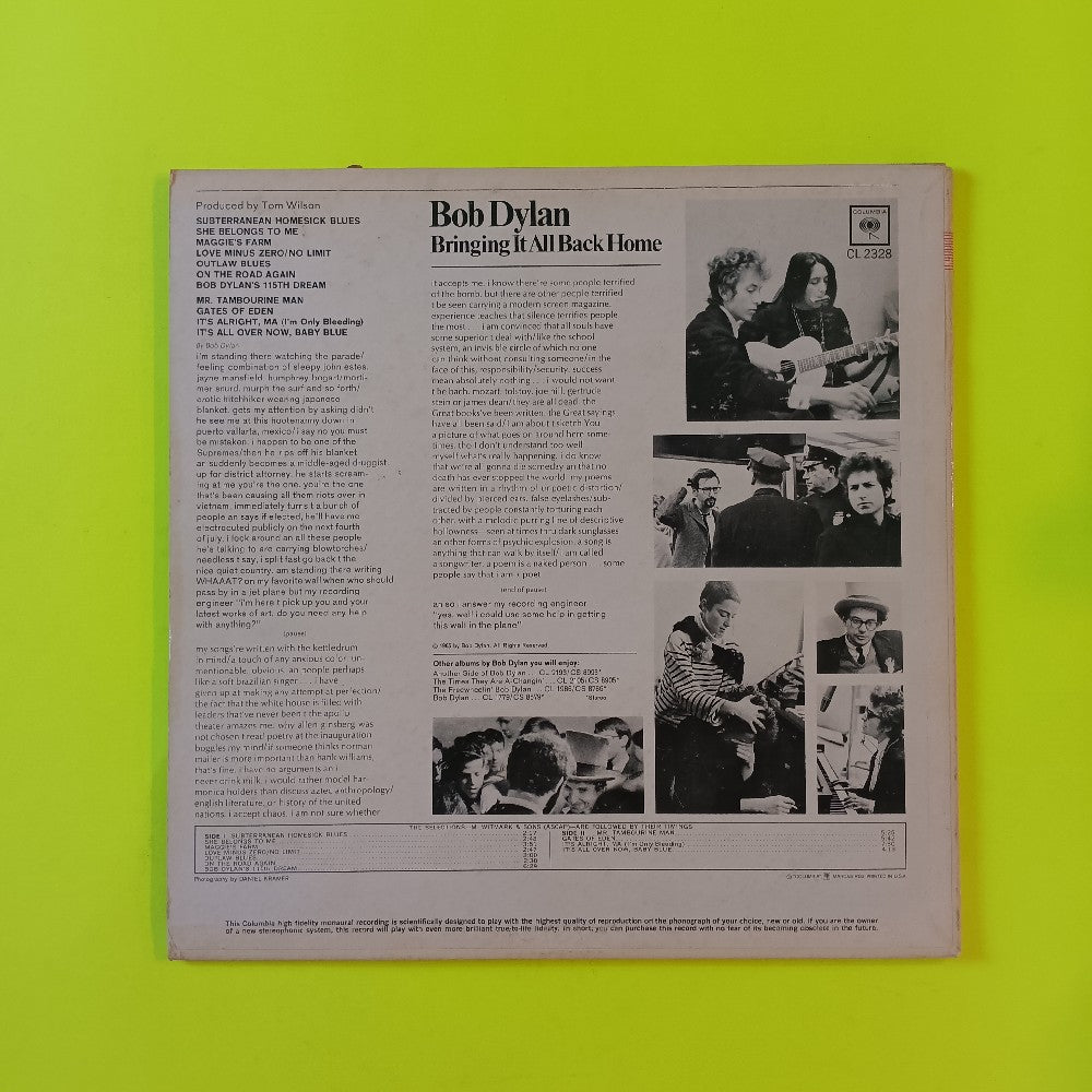 Bob Dylan - Bringing It All Baxk Home MONO PROMO - 1965 - CL 2328 - Used - VG++ - Vinyl