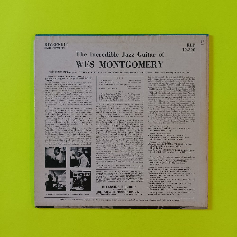 Wes Montgomery - The Incredible Jazz Guitar Of DG MONO - 1960 - RLP 12-32] - Used - VG++ - Vinyl
