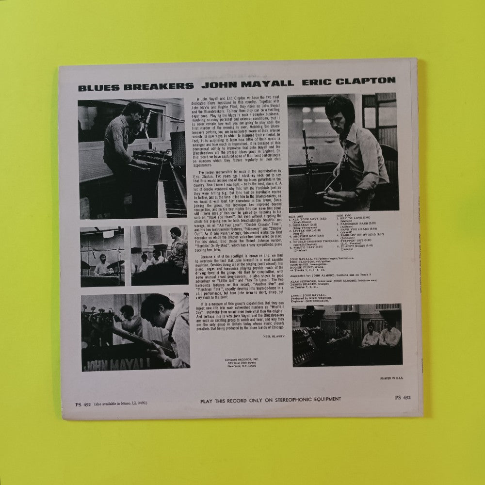 John Mayall & Eric Clapton - Blues Breakers 1980s Pressing - PS 492 - Used - EX - Vinyl