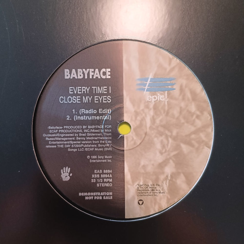 Babyface - Every Time I Close My Eyes 12" PROMO - 1996 - EAS 8894 - Used - EX - Vinyl