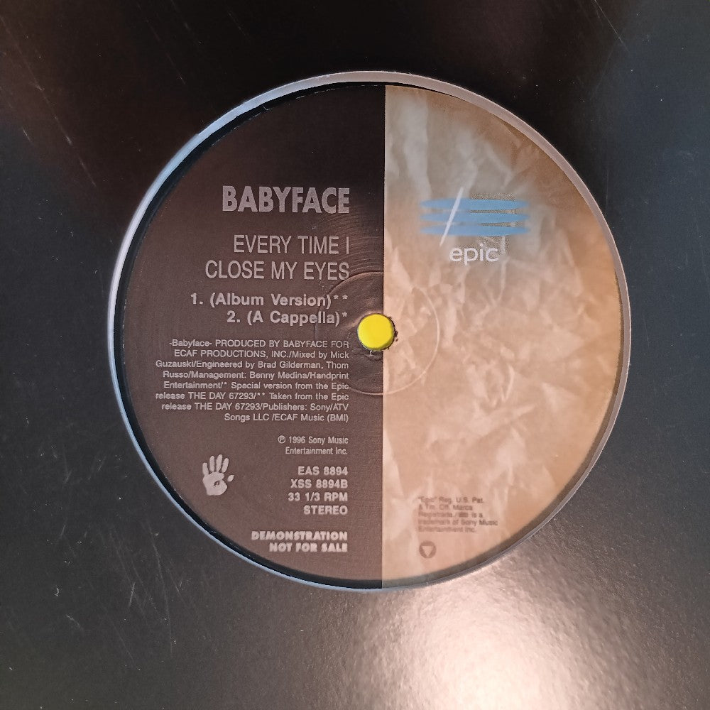 Babyface - Every Time I Close My Eyes 12" PROMO - 1996 - EAS 8894 - Used - EX - Vinyl