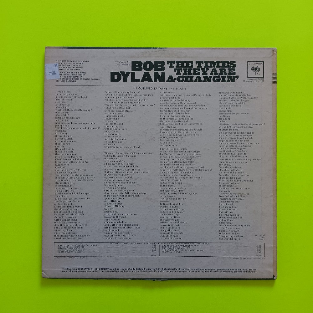 Bob Dylan - The Times They Are A Changin MONO PROMO - 1964 - CL 2105 - Used - VG+ - Vinyl