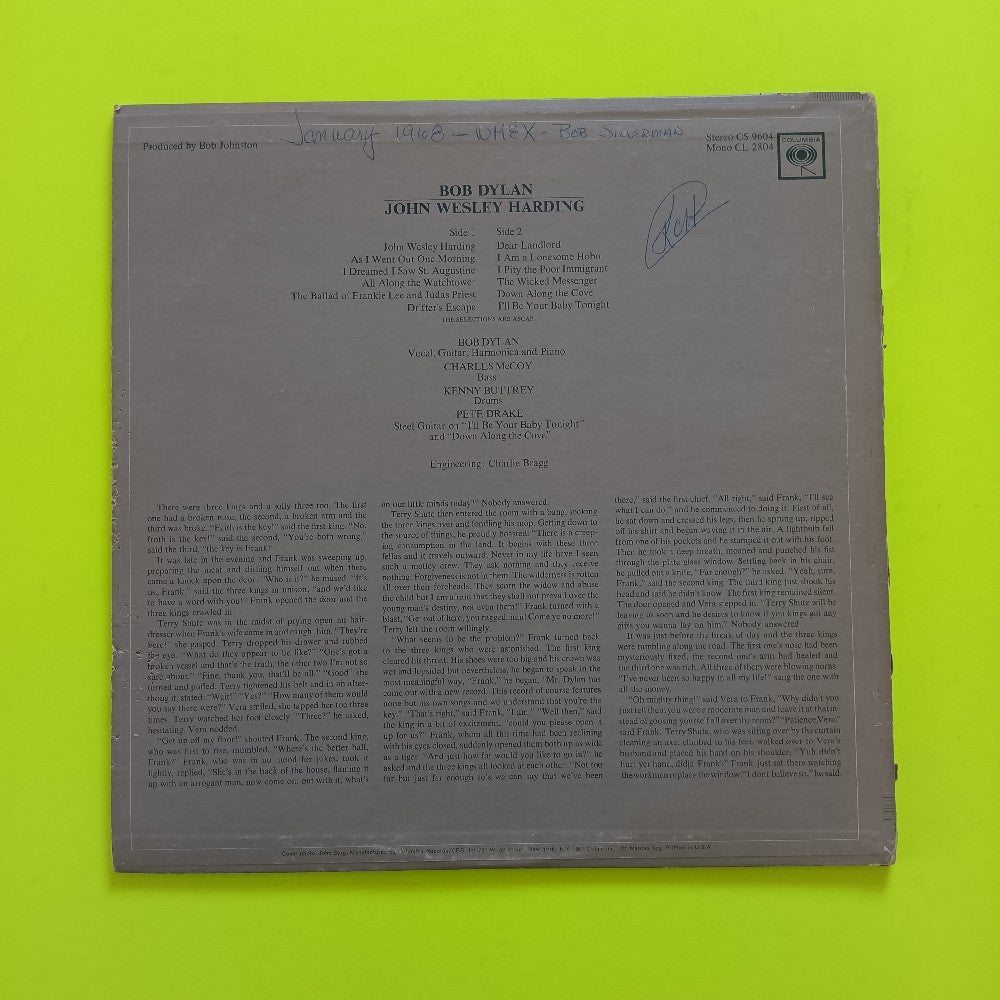 Bob Dylan - John Wesley Harding MONO PROMO - 1968 - CL 2804 - Used - VG+ - Vinyl