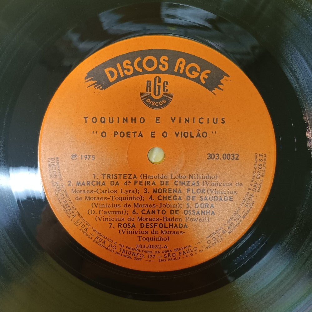 Toquinho E Vinicius - O Poeta E O Violao BRAZIL 1ST PRESS - 1975 - 303.0032 - Used - VG++ - Vinyl
