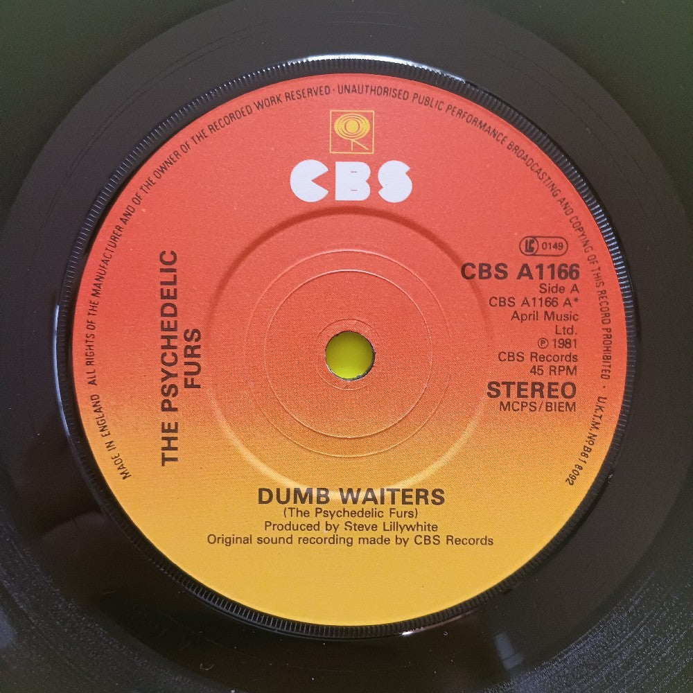 Psychedelic Furs - Dumb Waiters / Dash UK 7" & Flexi Disc - 1981 - CBS A1166 - Used - VG++ - Vinyl