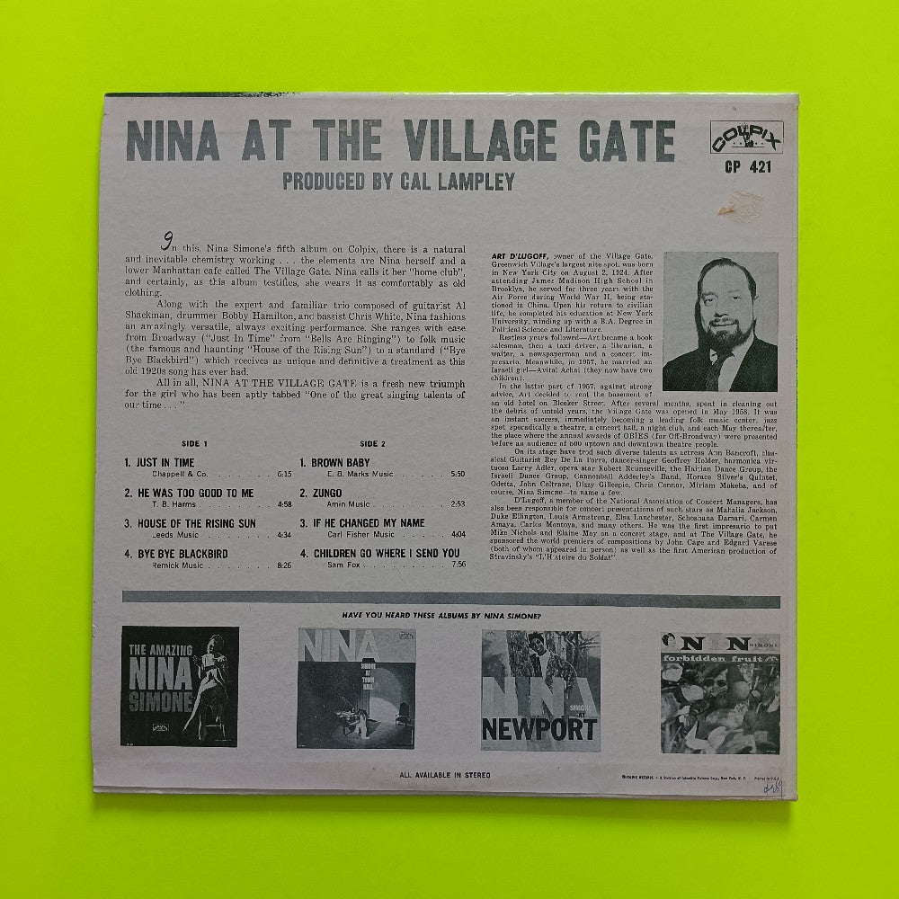 Nina Simone - At The Village Gate OG DG MONO - 1962 - CP 421 - Used - VG++ - Vinyl
