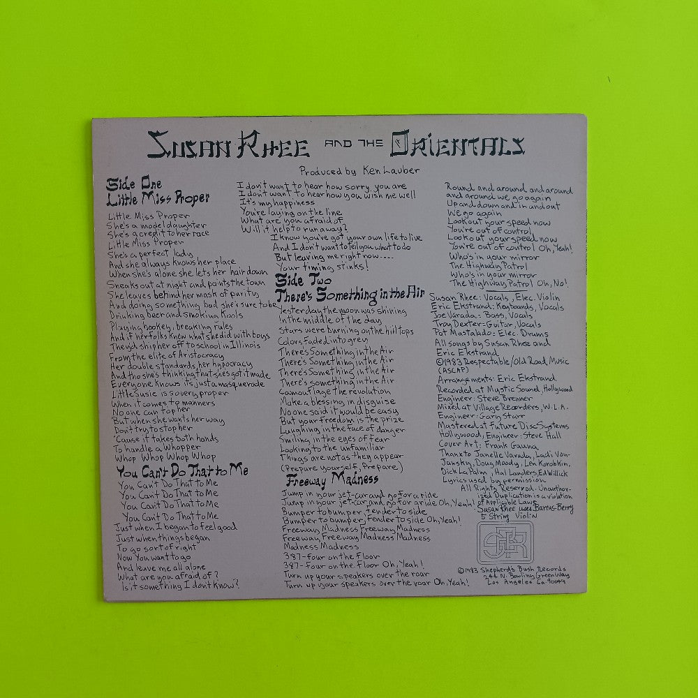 Susan Rhee & The Orientals - Self Titled  - 1983 - SBR 7927 - Used - EX - Vinyl