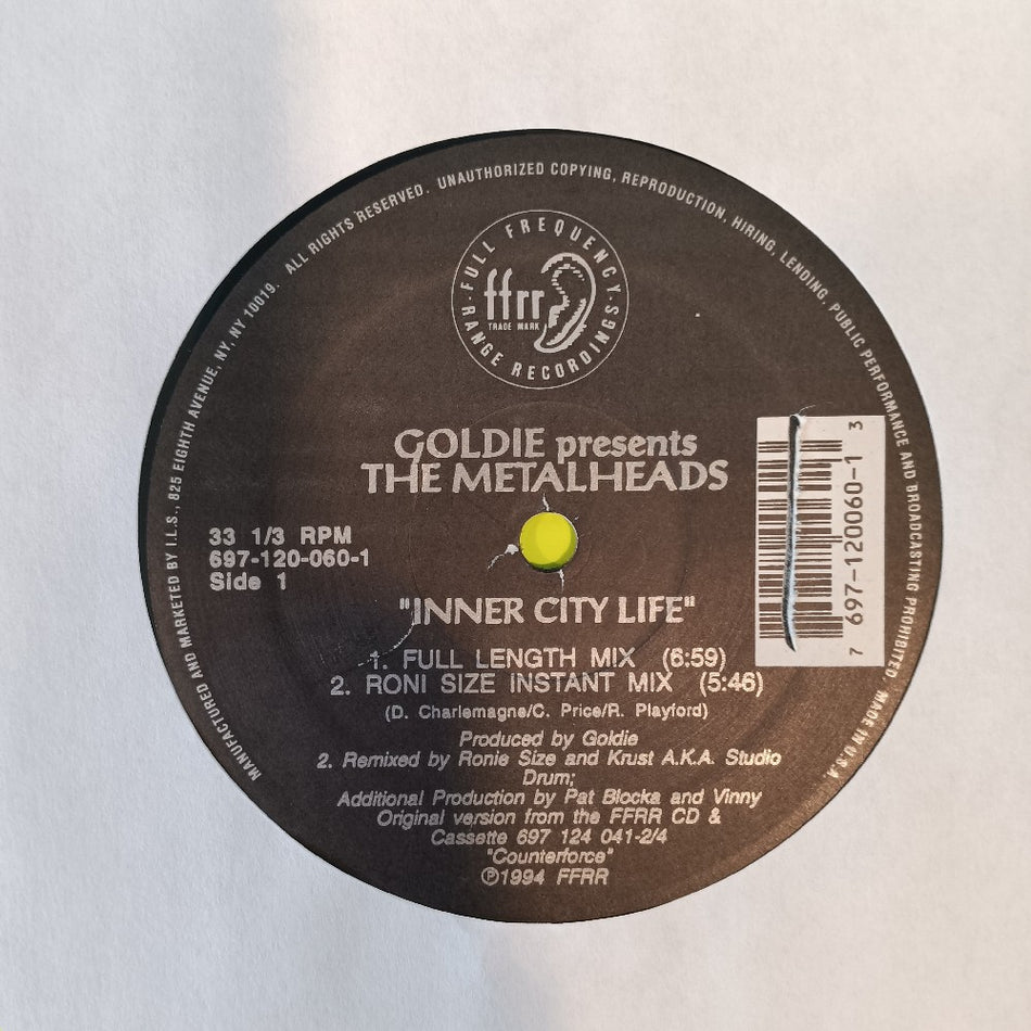 Goldie Feat. Metalheads - Inner City Life 12" - 1994 - 697-120-060-1 - Used - VG+ - Vinyl