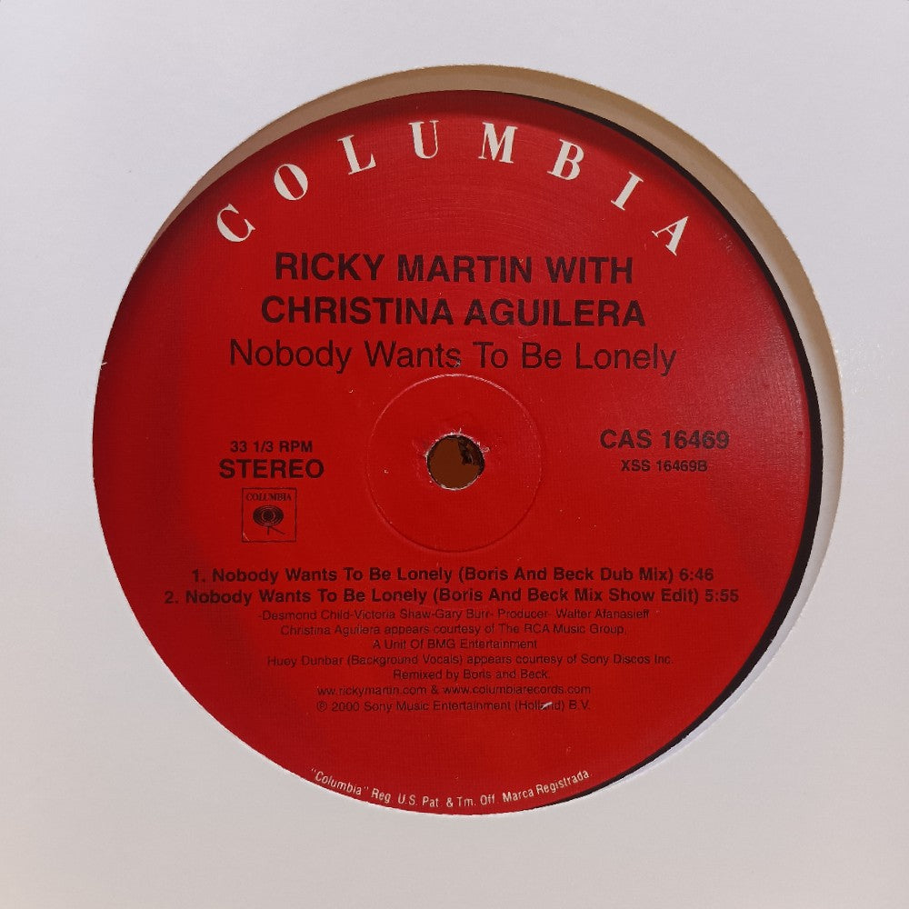 Ricky Martin & Christina Aguilera - Nobody Wants To Be Lonely 12" - 2001 - CAS 16469 - Used - EX - Vinyl