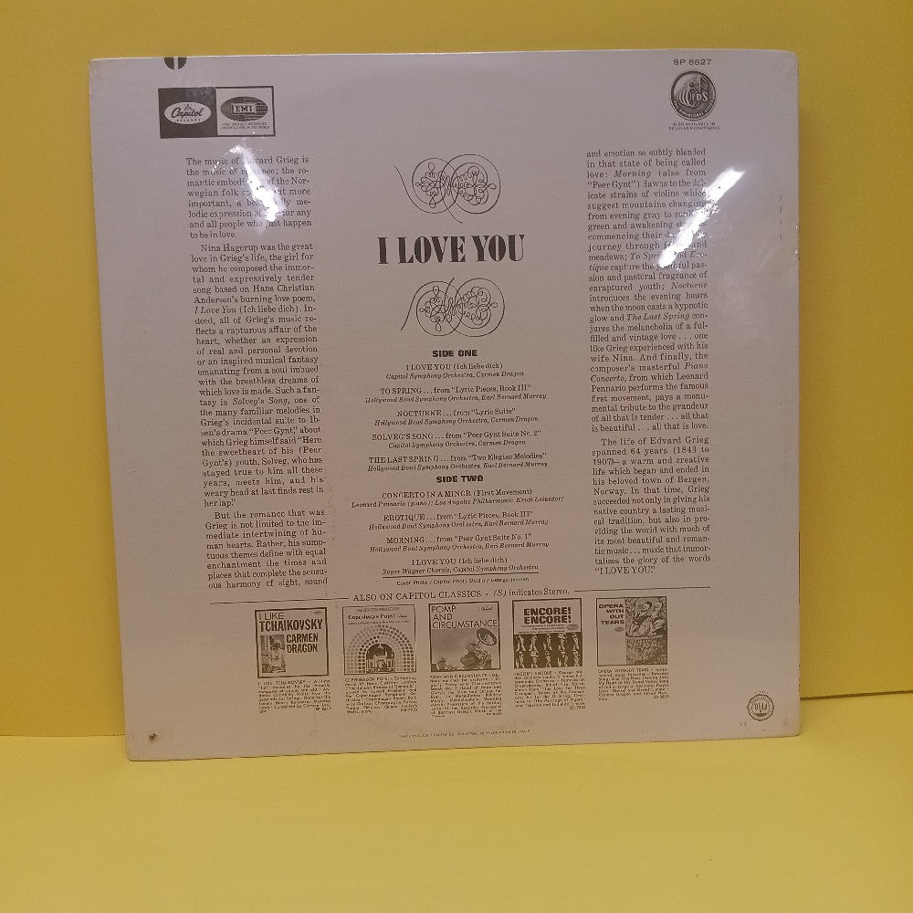 Leonard Pennario / Hollywood Bowl Symph. Orch - I Love You Romantic Melodies Of Edvard Grieg - SP 8627 - New - Sealed - Vinyl