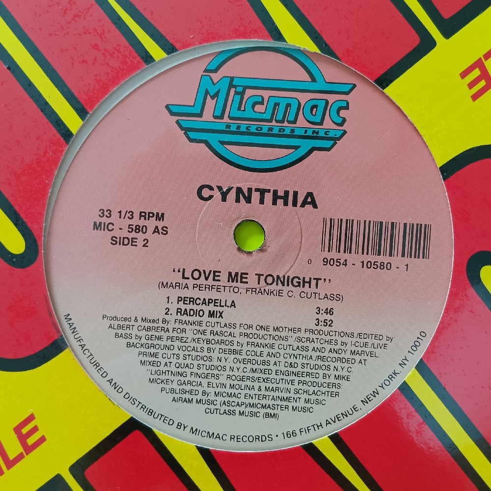 Cynthia - Love Me Tonight 12" - 1992 - MIC-580 - Used - VG++ - Vinyl