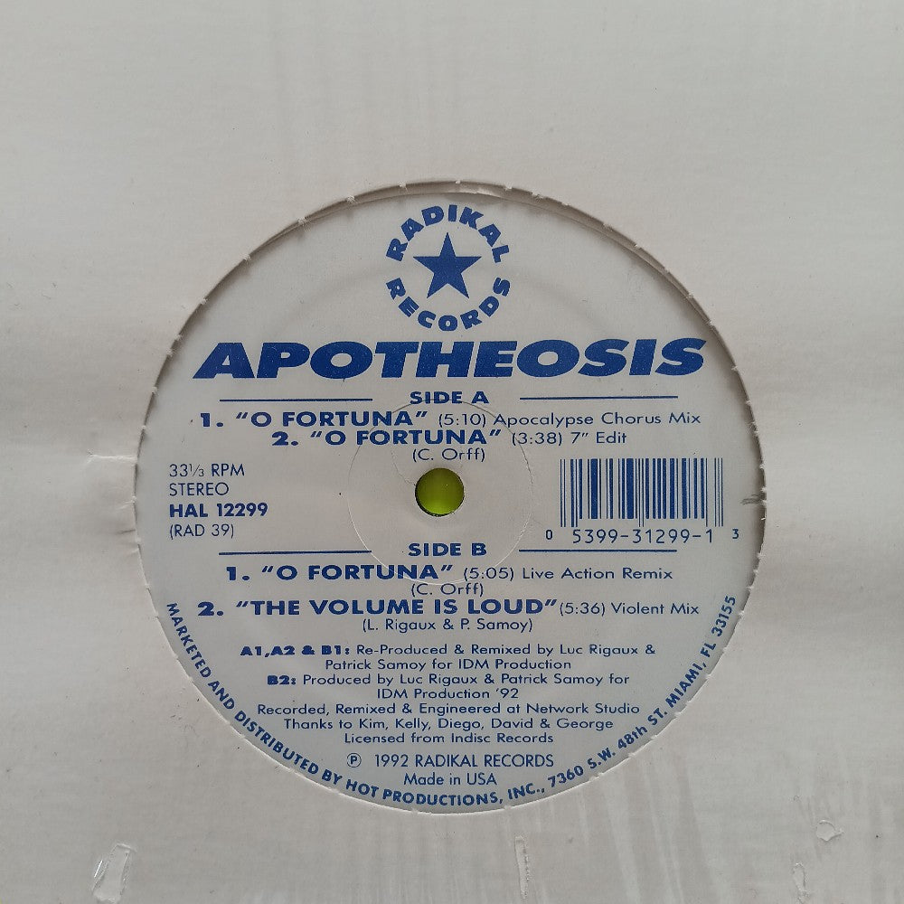 Apotheosis - O Fortuna 12" - 1992 - RAD 39 - Used - VG+ - Vinyl