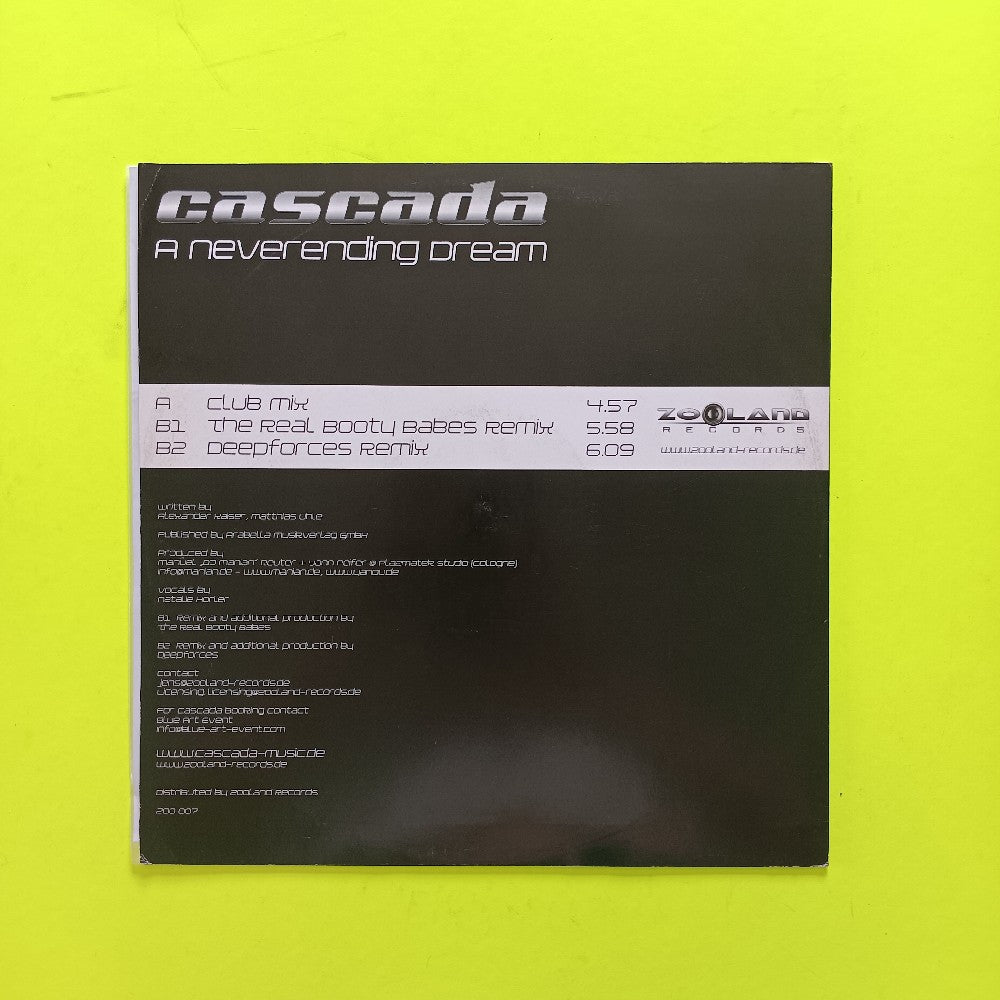 Cascada - A Neverending Dream GERMANY 12" - 2006 - ZOO 007 - Used - VG+ - Vinyl