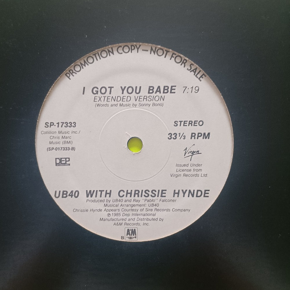 UB40 With Chrissie Hynde - I Got You Babe 12" PROMO - 1985 - SP 17333 - Used - VG+ - Vinyl