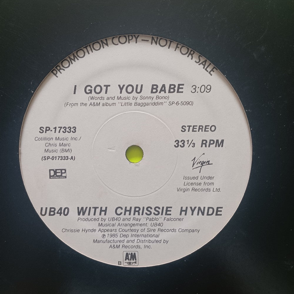 UB40 With Chrissie Hynde - I Got You Babe 12" PROMO - 1985 - SP 17333 - Used - VG+ - Vinyl