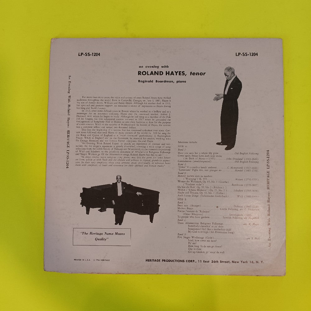 Roland Hayes - An Evening With Roland Hayes - 1956 - LP-SS-1204 - Used - VG++ - Vinyl