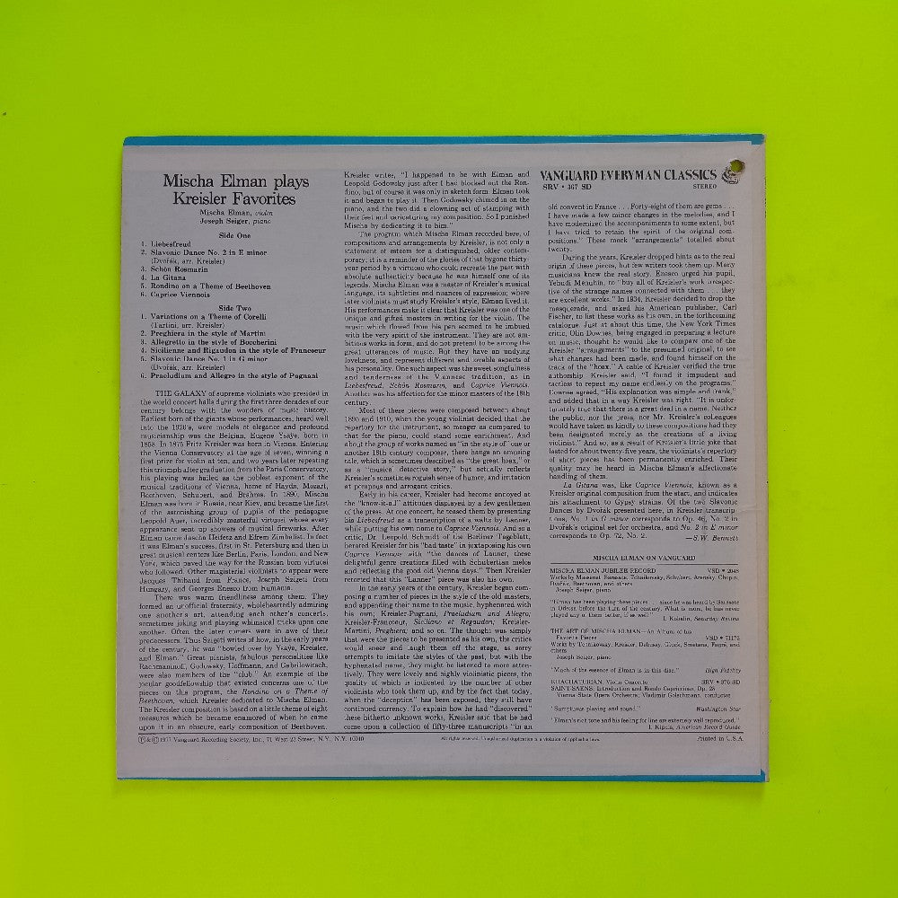 Miscarriage Elman - Plays Kreisler Favorites - 1977 - SRV 367 SD - Used - VG++ - Vinyl