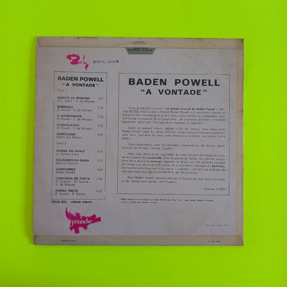 Baden Powell - A Vontade FRANCE - 1967 - 820 092 - Used - VG+ - Vinyl