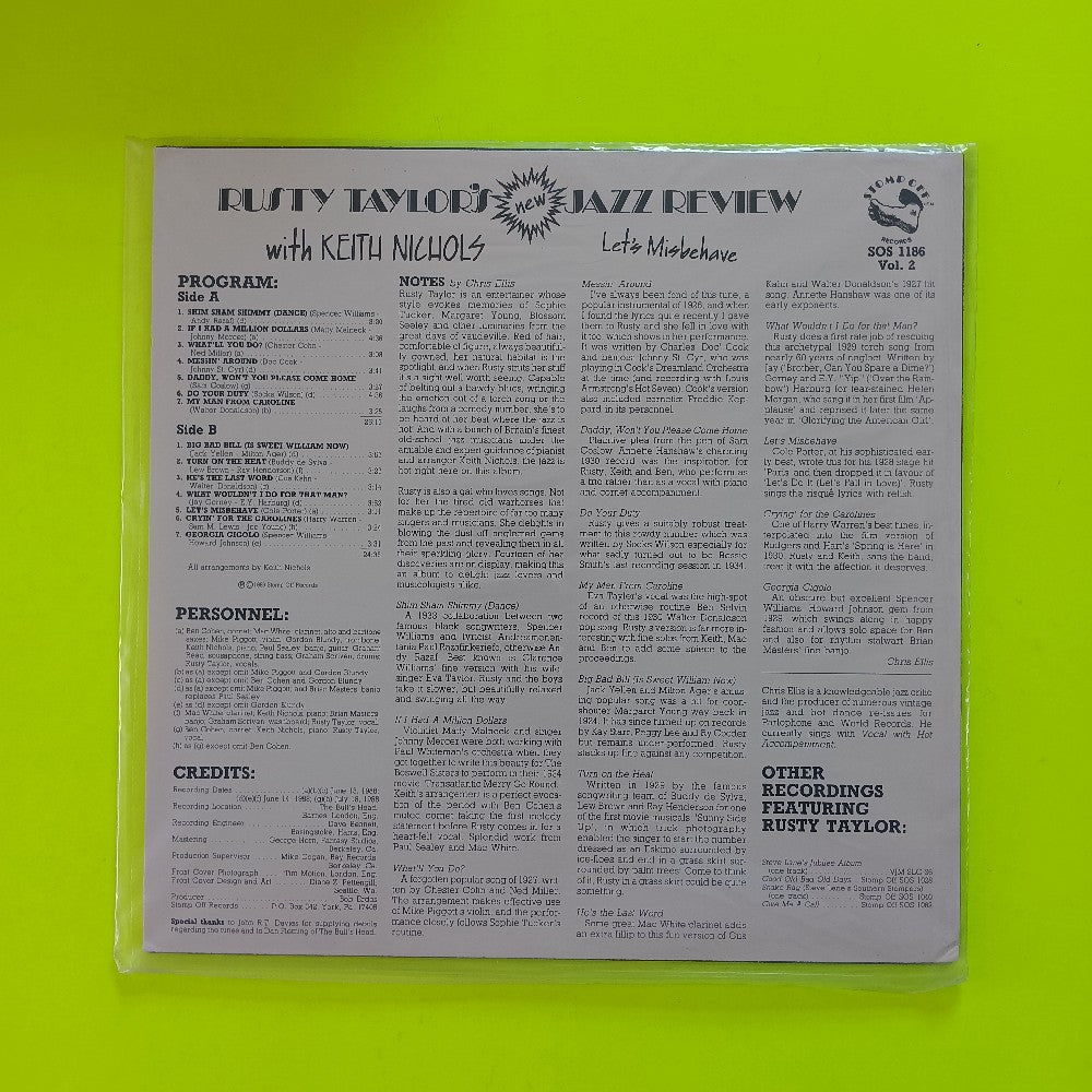 Rusty Taylor's New Jazz Review W. Keith Nichols - Let's Misbehave - 1989 - SOS 1186 - New - Sealed - Vinyl