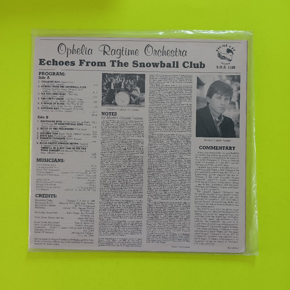 Ophelia Ragtime Orchestra - Echoes From The Snowball Club - 1986 - SOS 1108 - New - Sealed - Vinyl