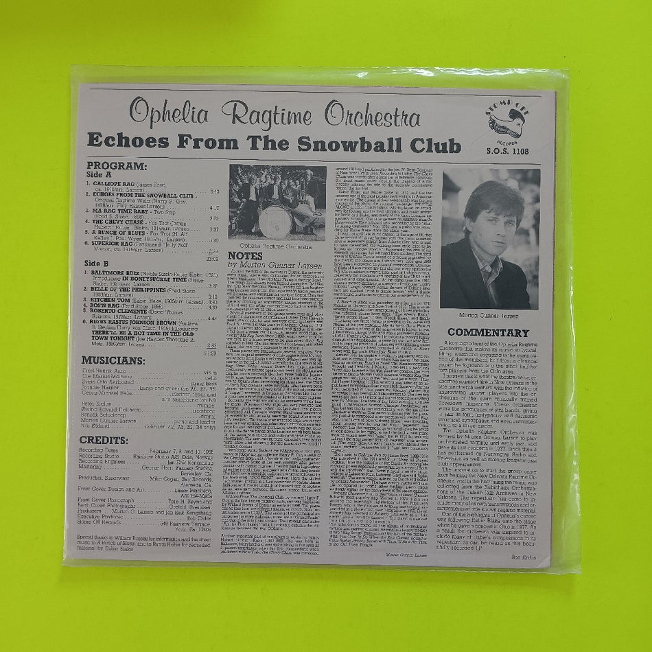 Ophelia Ragtime Orchestra - Echoes From The Snowball Club - 1986 - SOS 1108 - New - Sealed - Vinyl