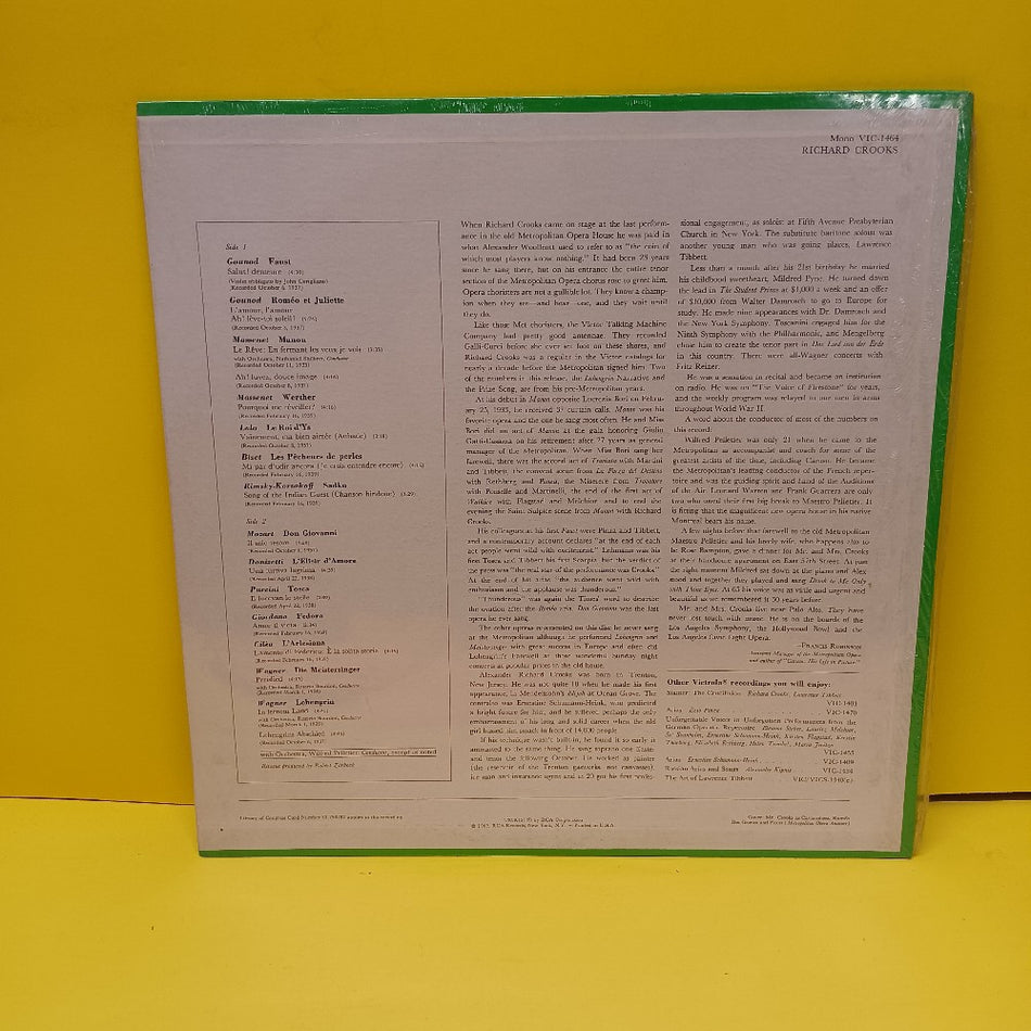 Richard Crooks - Arias From Faust Manon Romeo Et Juliette Etc MONO - 1969 - VIC-1464 - New - Sealed - Vinyl