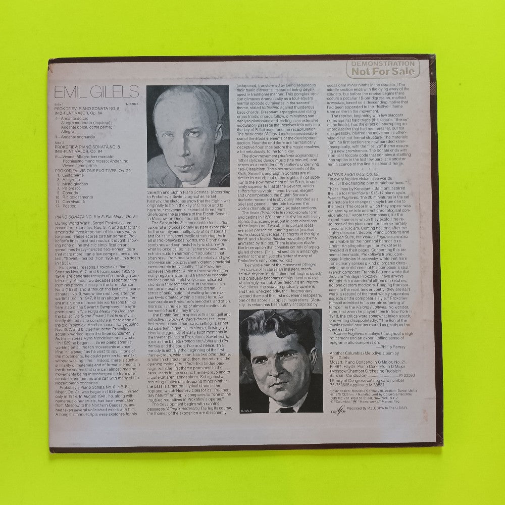 Emil Gilels - Prokofiev Piano Sonata No 8 / Visions Fugitives PROMO - 1975 - M 33824 - Used - EX - Vinyl