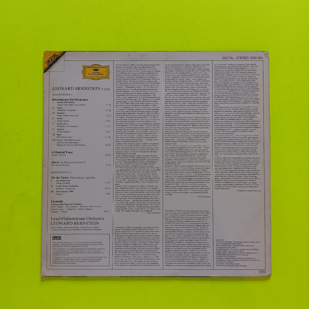 Leonard Bernstein - Divertimento A Musical Toast GERMANY - 1982 - 2532 052 - Used - EX - Vinyl