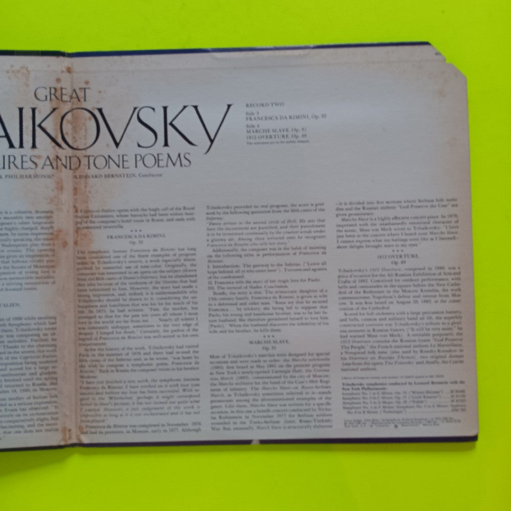 Bernstein  - Great Tchaikovsky Overtures & Tone Poems PROMO 2LP - 1975 - MG 33270 - Used - EX - Vinyl