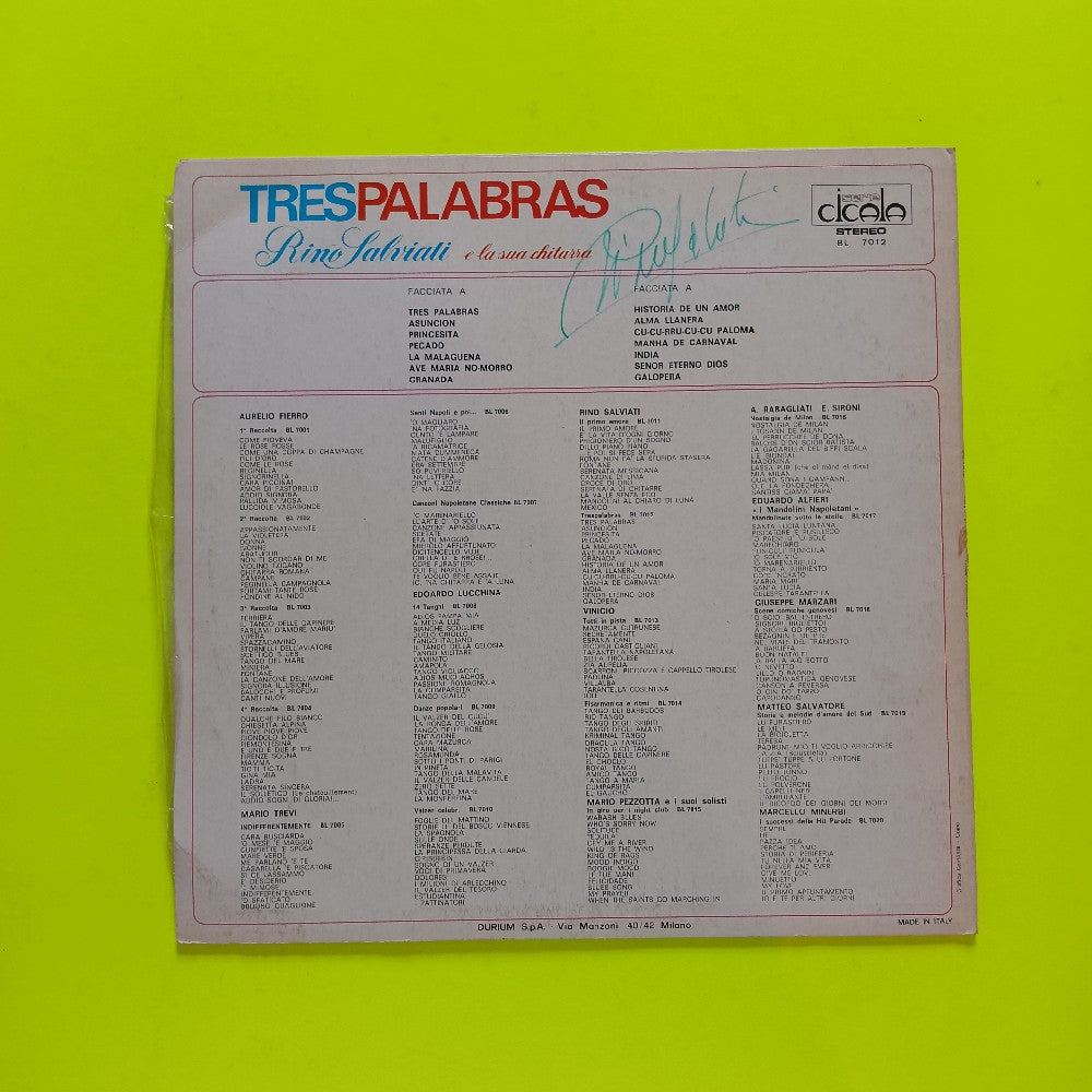 Rino Salviati AUTOGRAPHED - Tres Palabras ITALY - 1973 - BL 7012 - Used - VG++ - Vinyl