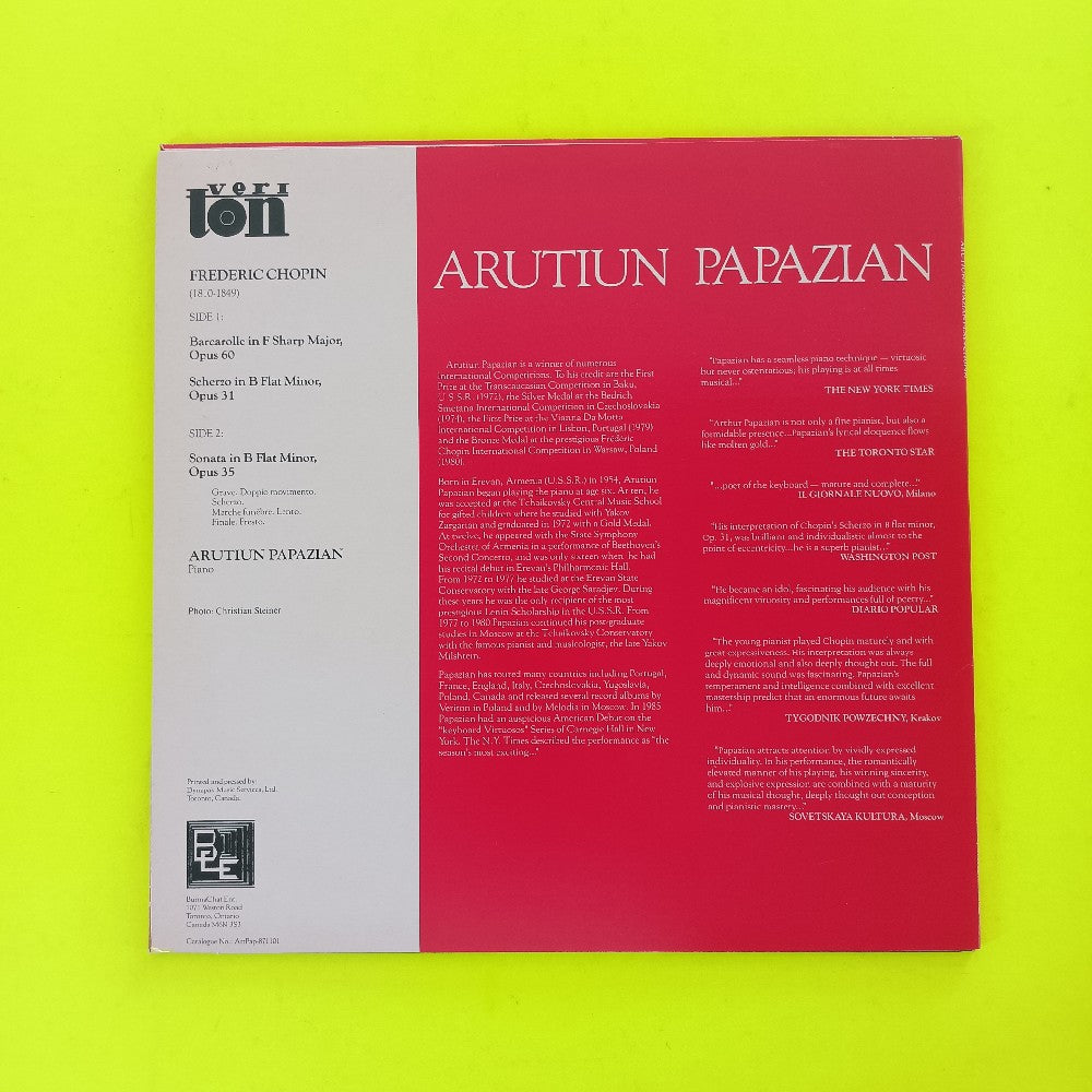 Arutiun Papazian - Plays Chopin CANADA - Art Pap-871101 - Used - VG++ - Vinyl
