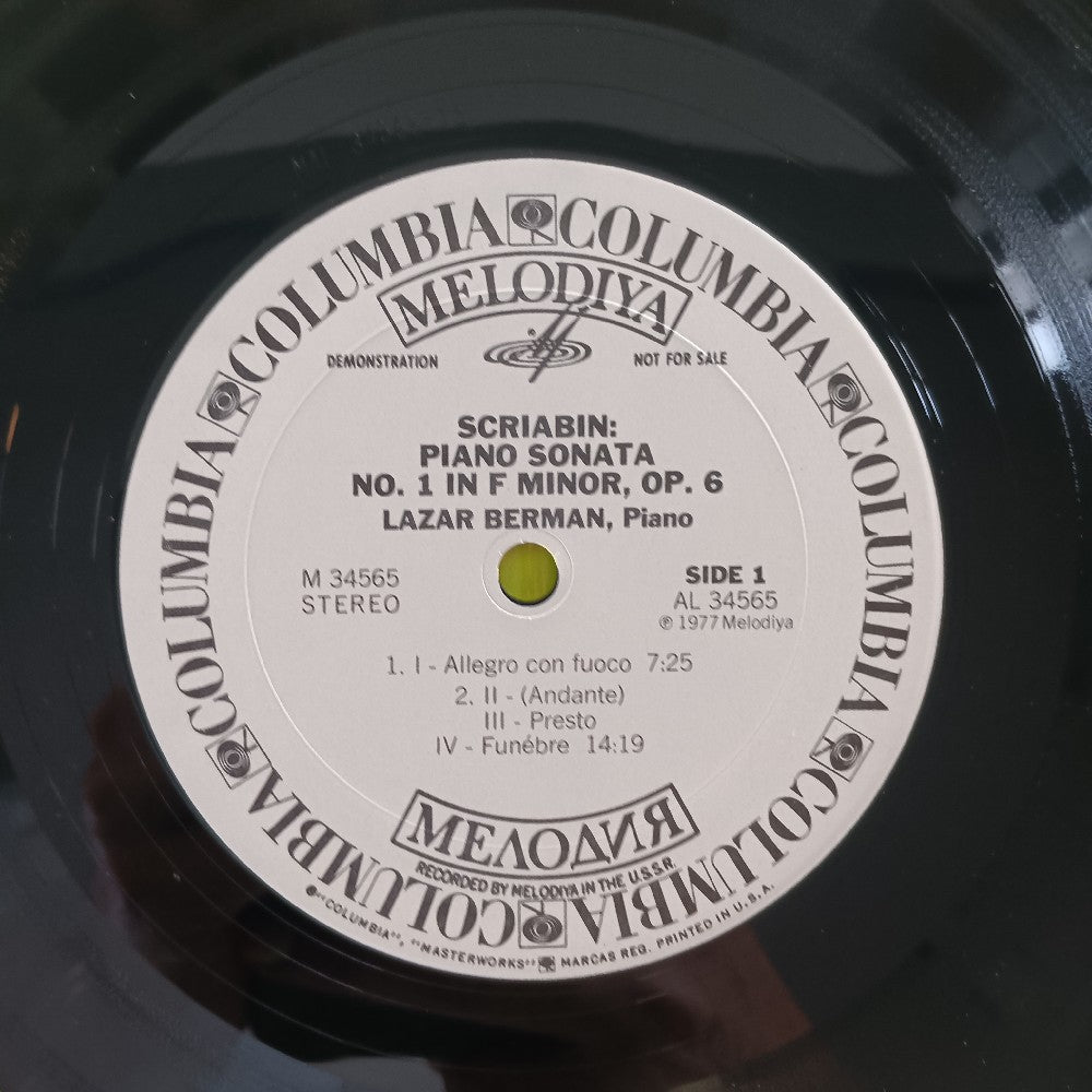 Lazar Bermanplays Scriabin - Piano Sonataa Nos 1 & 3 PROMO - 1978 - M 34565 - Used - VG++ - Vinyl
