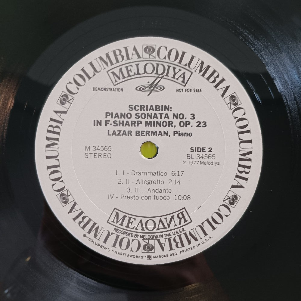 Lazar Bermanplays Scriabin - Piano Sonataa Nos 1 & 3 PROMO - 1978 - M 34565 - Used - VG++ - Vinyl
