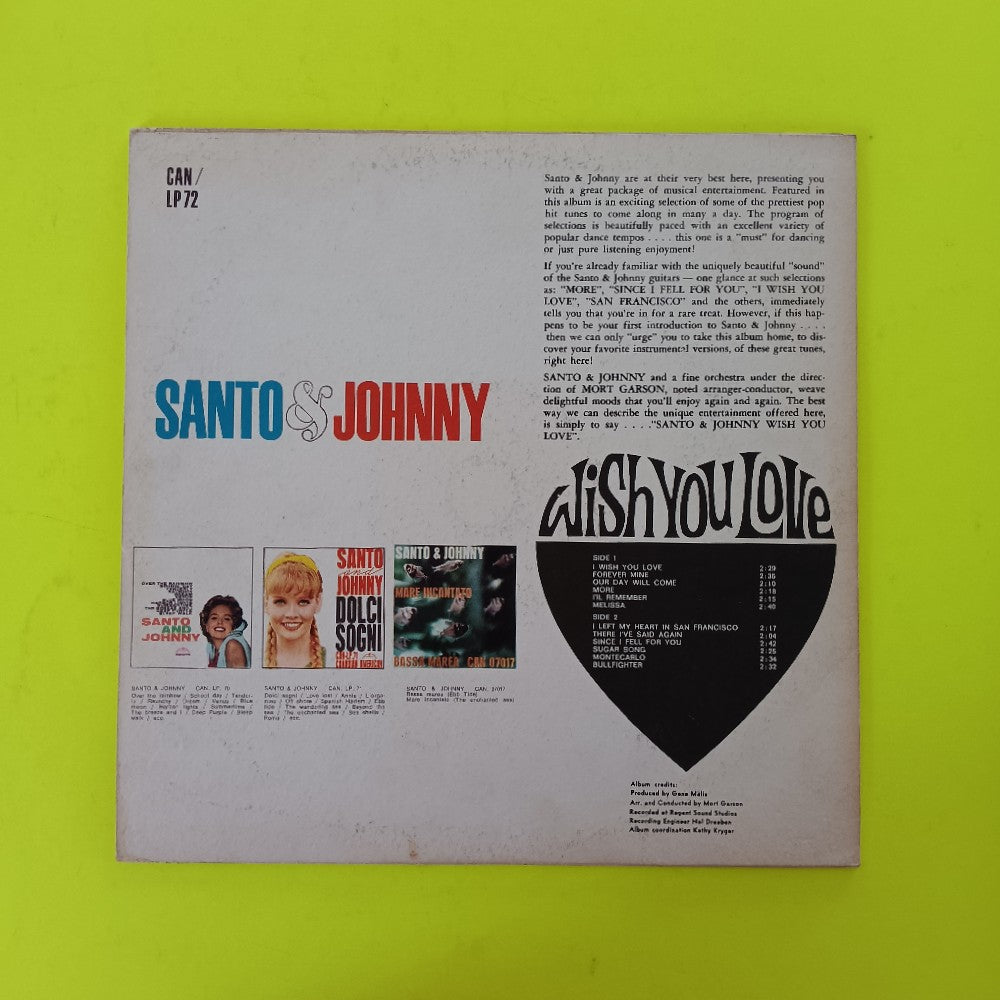 Santo & Johnny - Wish You Love ITALY - 1964 - CAN/LP72 - Used - VG+ - Vinyl