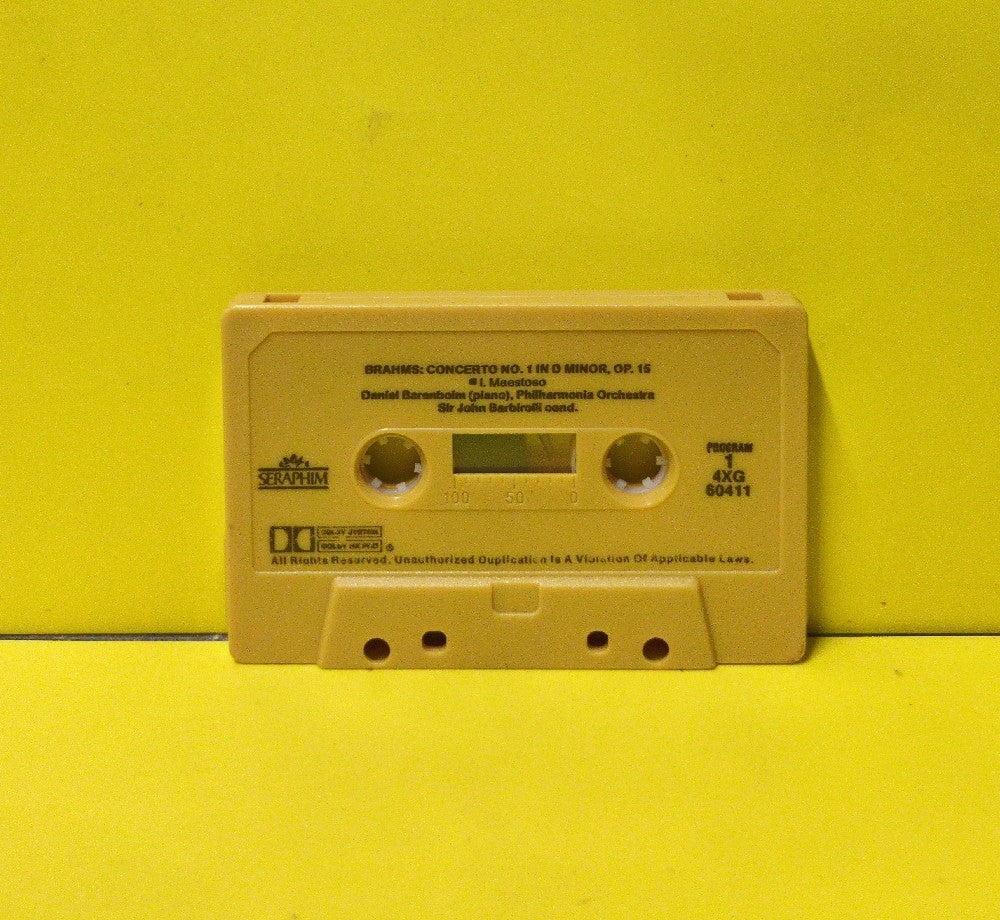 Brahms - Daniel Barenboim, Sir John Barbirolli, New Philharmonia Orchestra - Piano Concerto No. 1 In D Minor - 1985 - 4XG-60411 - Used - EX - Cassettes - Yellow Tape Shell
