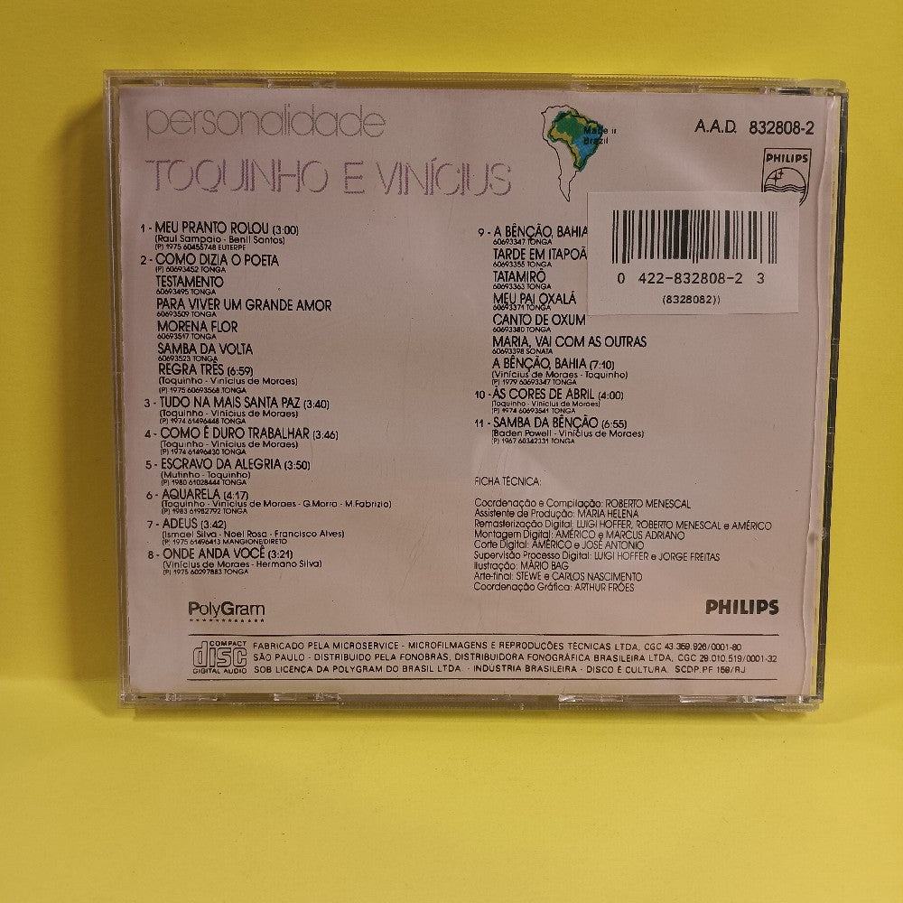 Toquinho & Vinicius - Personalidade BRAZIL - 1987 - 832 808-2 - Used - EX - CDs